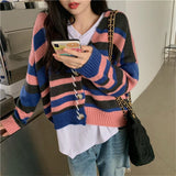 Preppy Aesthetic Sweater Spring and Autumn Vintage Stripe Loose Sweaters