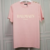 T Shirt Balmain T-shirt Short Sleeve Women's Clothing Cotton round Neck Letter Half Sleeve