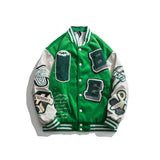Green Varsity Jacket Autumn Casual Jacket Cityboy Color Matching Long Sleeve Letter Towel Embroidery Top for Men