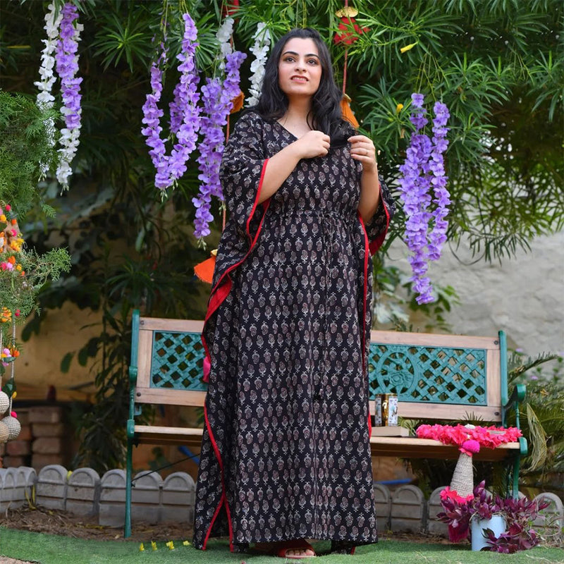 Nina Parker Black Dress Batwing Sleeve Gown Printed Dress Muslim Robe