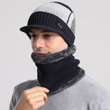 Mens Winter Hats Warm Wool Hat Scarf Color Matching Knitted Hat