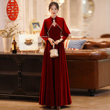 Burgundy Dresses For Wedding Winter Thick Style Red Velvet Long Sleeves Engagement Wedding Dress For Women