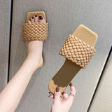 Women Open Toe Sands Flats Plus Size Square Toe Flat Bottom Flip Flops Fashion Casual Beach Shoes