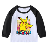 Children Pokemon Pikachu Hoodie Spring and Autumn T-shirt round Neck Long Sleeve Cotton Finger