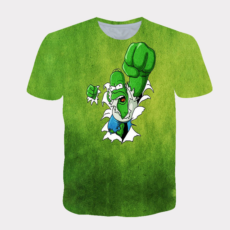 Homer Simpson Shirt Summer Digital Printed round Neck Short Sleeve T-shirt