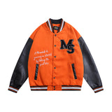Orange Varsity Jacket Spring and Autumn Flocking Embroidered PU Leather Baseball Jacket Men and Women Couple Jacket
