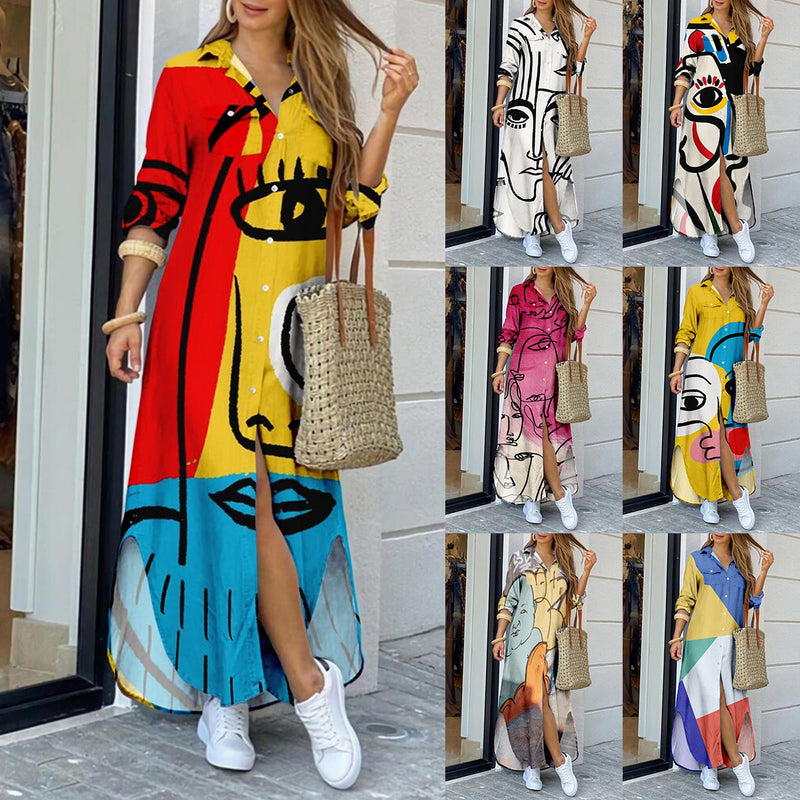 Nina Parker Graffiti Dress Fashion Long Sleeve Lining Dress