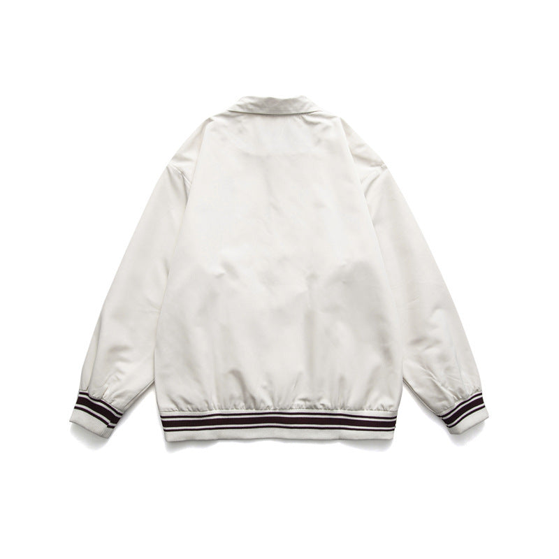Beige Varsity Jacket Unisex Style Letter Embroidery Baseball Jacket Men's Coat
