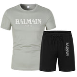 Balmain T Shirt & Sweatpant 2 Piece Set Men's Sport Suit Casual Shorts Short Sleeve