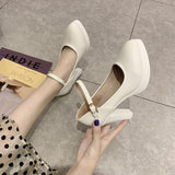 Nude Block Heels Chunky Heel Platform Super High Heel Low-Cut Shoes