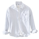 White Work Shirts Autumn and Winter White Spring and Autumn Square Collar Striped Youth Loose Cotton Shirt
