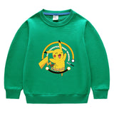 Children Pokemon Pikachu Hoodie Spring and Autumn Solid Color round Neck Sweater Long Sleeve Cotton