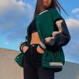 Baggy Jacket Baseball Uniform Leather Sleeve Stitching Bone Embroidery Autumn and Winter