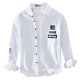 White Work Shirts Spring/Summer Men's Casual Printed Long-Sleeved Shirt