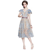 Daisy Buchanan Dress Summer V-neck Sequins Embroidered Large Swing Dress