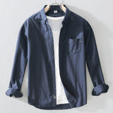 White Work Shirts Autumn Solid Color Oxford White Square-Cut Collar Loose Men's Shirt