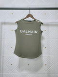 T Shirt Balmain Spring/Summer Flocking Letter round Neck Sleeveless Vest T-shirt for Women