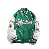 Green Varsity Jacket Autumn Baseball Uniform Campus Student Color Contrast Patchwork Letter Embroidered Jacket Men