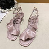 Women Open Toe Sandals Flats Summer Ruffles Strap Sandals Fashion Flat Sandals for Women