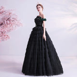 Women'S Evening Dress Ball Gown Princess Quinceanera Wedding Dresses Princess Puffy Cake Dress Off-Shoulder Black Evening Dress