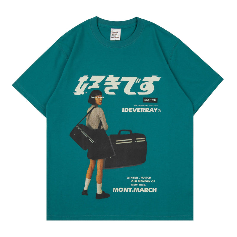 Oversized 90S T Shirt Japanese Character Print Casual T-shirt Men and Women Loose Couple Short Sleeve T-shirt