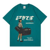 Oversized 90S T Shirt Japanese Character Print Casual T-shirt Men and Women Loose Couple Short Sleeve T-shirt