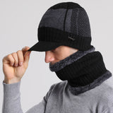 Mens Winter Hats Warm Wool Hat Scarf Color Matching Knitted Hat