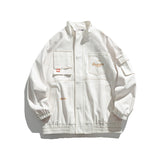 White Varsity Jacket Autumn Men's Jacket Casual Loose Contrast Color Embroidery Workwear with Pocket Coat Men