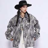 Men Denim Coat Jean Jackets Snowflake Washed Tie-Dye Denim Jacket Top Men Loose Lapels Denim Jacket