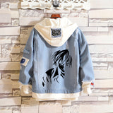 Comic Denim Jacket Men and Women Street Hip Hop plus Size Hooded Hooded Jacket