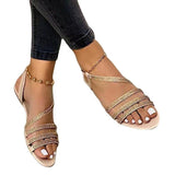 Women Open Toe Sandals Flats Spring Fashion Casual Plus Size Hollow-out Flat Sandals
