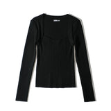 Women Fall Fall Four-Color Square Collar Knitted Top Slim Fit Sweater