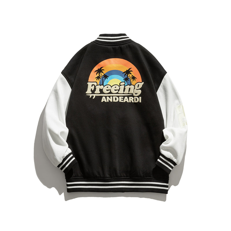 Vintage Letterman Jacket Autumn Color Matching Printed Jacket
