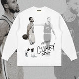 Stephen Curry Shirt Curry Basketball Star Print Pattern Long Sleeve T-shirt Small Neckline Pure Cotton