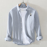 White Work Shirts Men's Casual Long-Sleeved Embroidered Square Collar Shirt