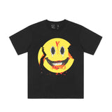 Vlone T Shirts Broken Smiley Face Big V Printed Short Sleeve T-shirt Men and Women Couple High Street Half Sleeve