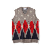 Men Sweater Vest Color Block Jacquard Sweater Vest Coat Men's Loose V-neck Sleeveless Coat Sweater Vest