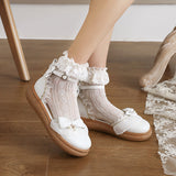 Flat Dress Sandals Spring Retro Round Head Thick Bottom Bow Buckle Sandals for Women