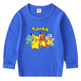 Children Pokemon Pikachu Hoodie Cotton round Neck Long Sleeve T-shirt
