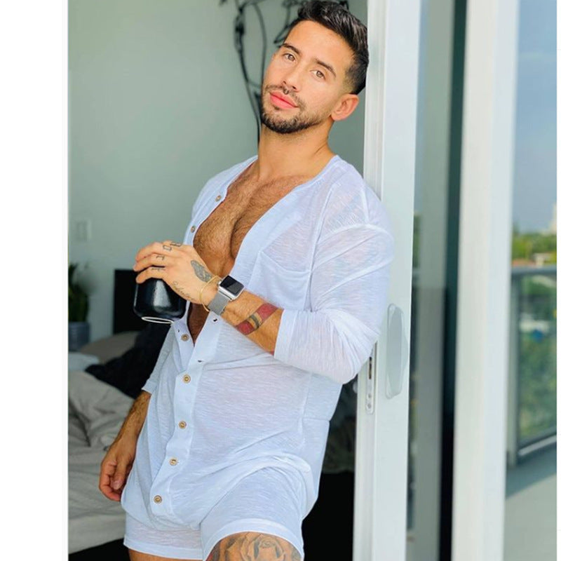 Rave Outfits Men Shorts 2 Piece Set Pure Color Tight Long Sleeve Sexy Jumpsuit