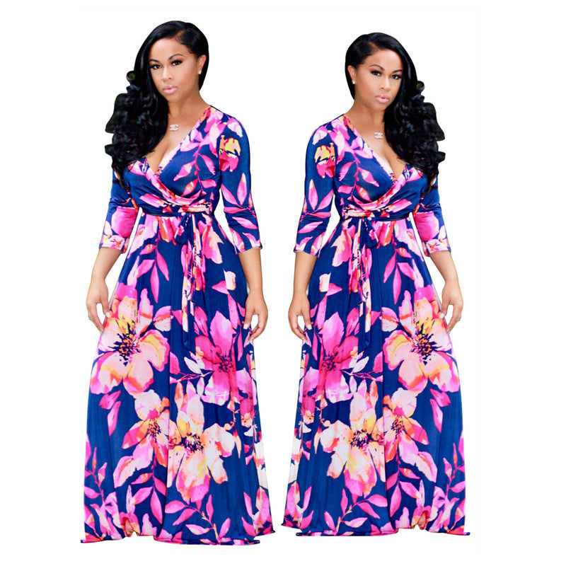 Nina Parker plus Size Dresses Fashion Large Swing Dress Flower Dress Belt