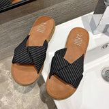 Women Open Toe Sandals Flats Summer Slippers Fashion Outerwear Cross Striped Sandals