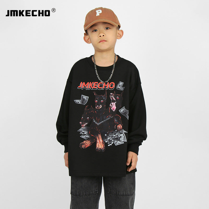 Kids Present Thoroughbred Doberman Dog Print T-Shirt Sweater Boys' Autumn Pullover