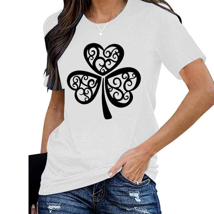 Saint Patrick's Day Clothing Leaf Printed Top T-shirt Women's Short Sleeve