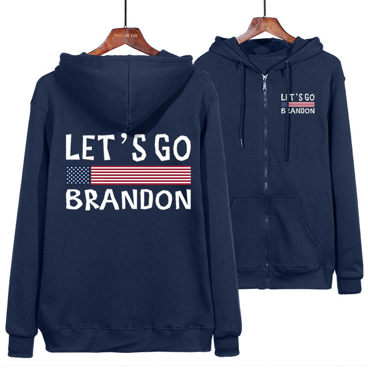 Let's Go Brandon Hoodie English Letters Fashion Hooded Zipper Sweatshirt