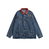 Men Denim Coat Jean Jackets Pocket Decoration Frayed Hem Denim Jacket Men's Loose Lapels Workwear Jacket Denim Clothing
