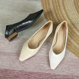 Nude Block Heels Closed Toe Pumps Women's Spring round Head Sheep Pattern Comfortable