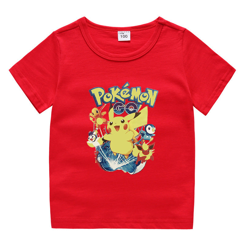 Children Pokemon Pikachu T Shirt Summer Clothing Short Sleeve T-shirt Cotton Leisure Sports