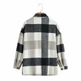 Women Fall Fall Two-Color Lapel Loose Casual Shirt Large Plaid Coat