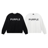 Purple Brand Hoodie Letter Print Terry Casual Loose round Neck Sweatshirt